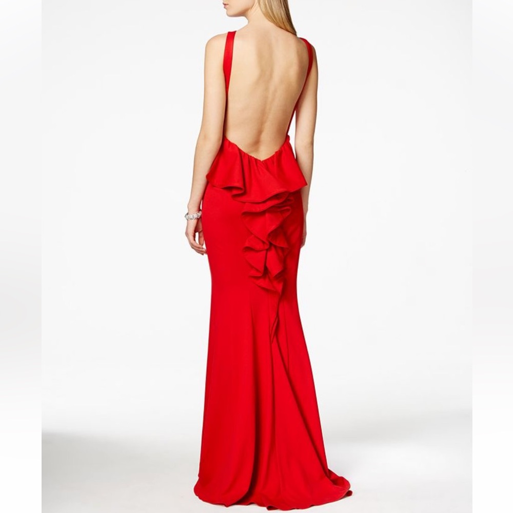 Escape Open Ruffle Back Evening Gown